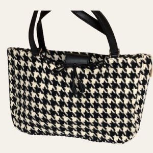Houndstooth Wool Shoulder Bag Black & Ivory Cream Short double straps Classic